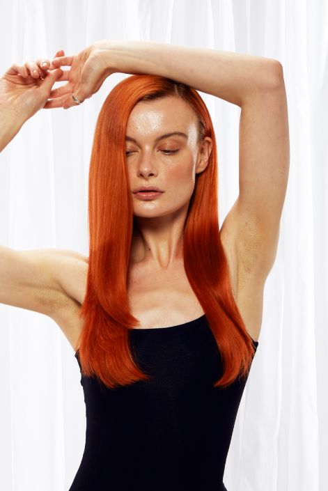 model after adding flaming ginger hair extensions