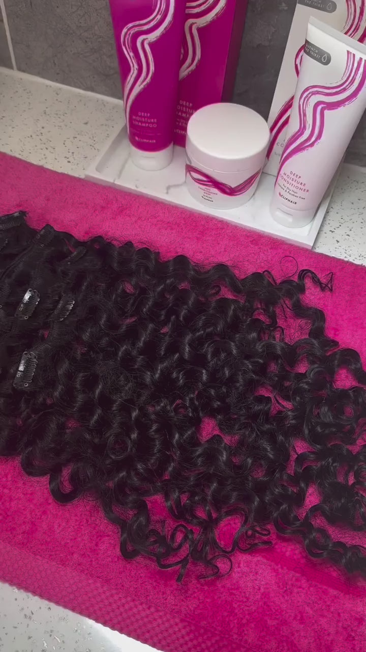 Load video: How To Wash Curly Clip In Extensions