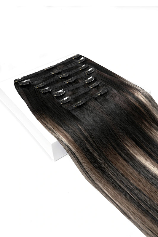 Silver shadow balayage ultra volume hair extension flat