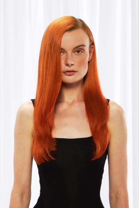 model using flaming ginger hair extension