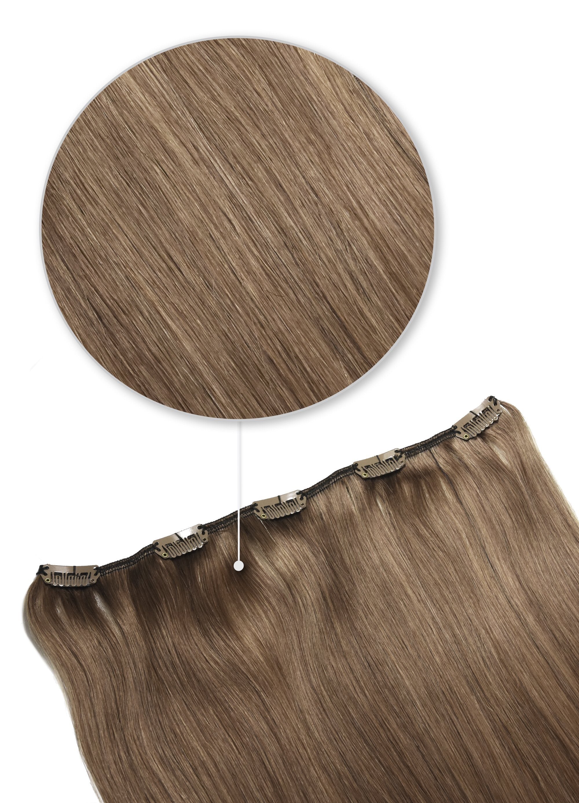 Medium Ash Brown 8 One Piece Clip In Hair Extensions Top Up