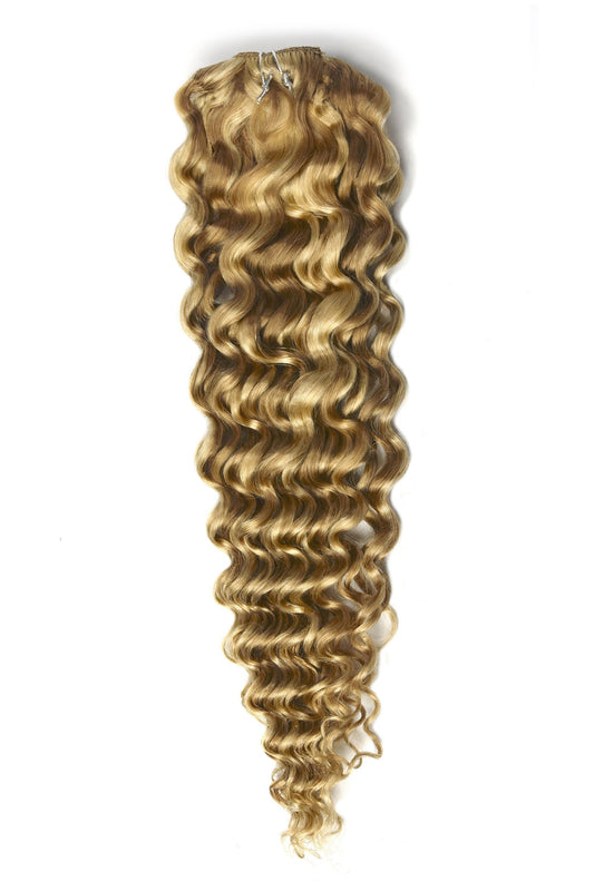 Curly Full Head Remy Clip in Human Hair Extensions - Strawberry Blonde/Bleach Blonde Mix (#27/613) Curly Clip In Hair Extensions cliphair 