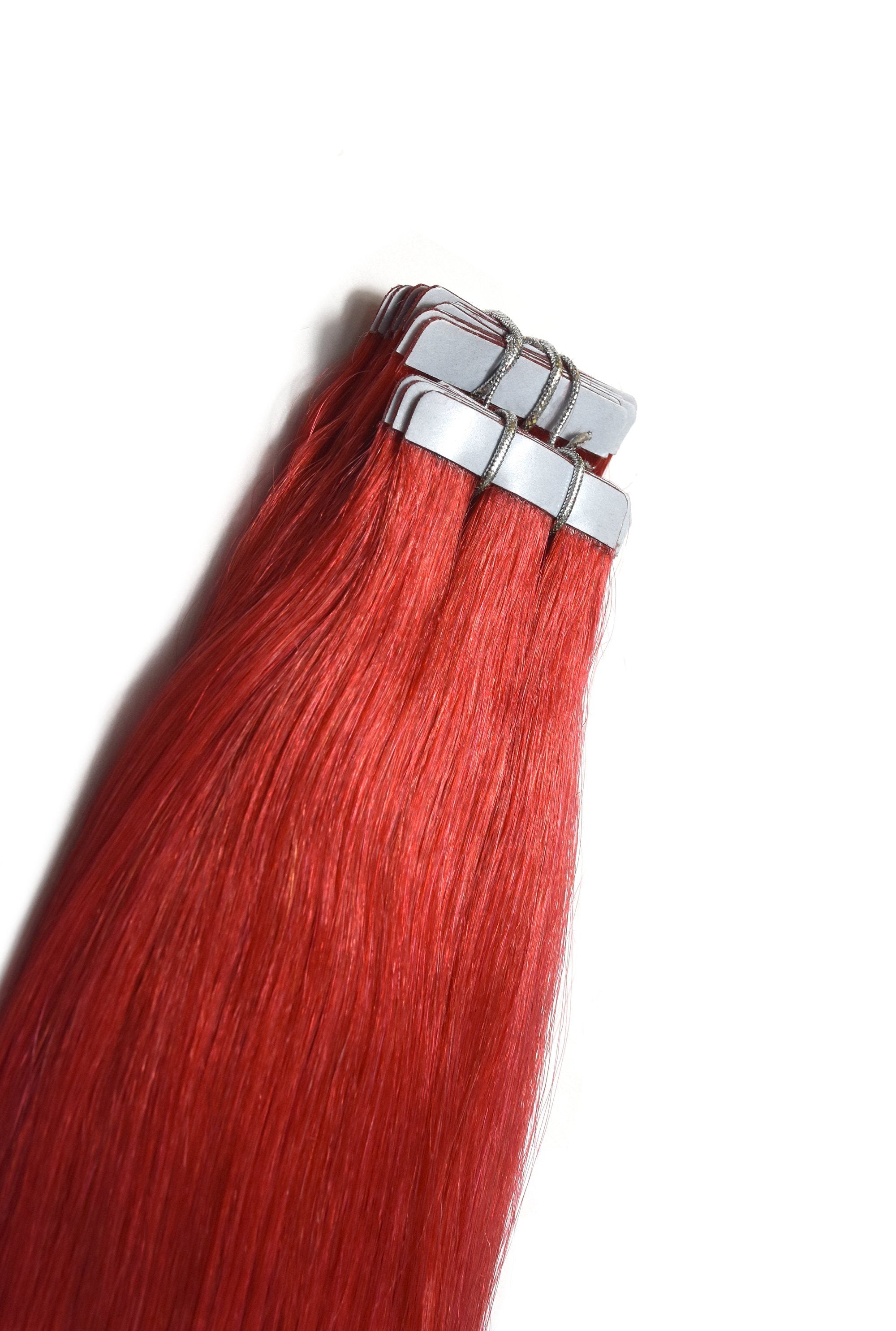 Bright Red Tape In Hair Extensions