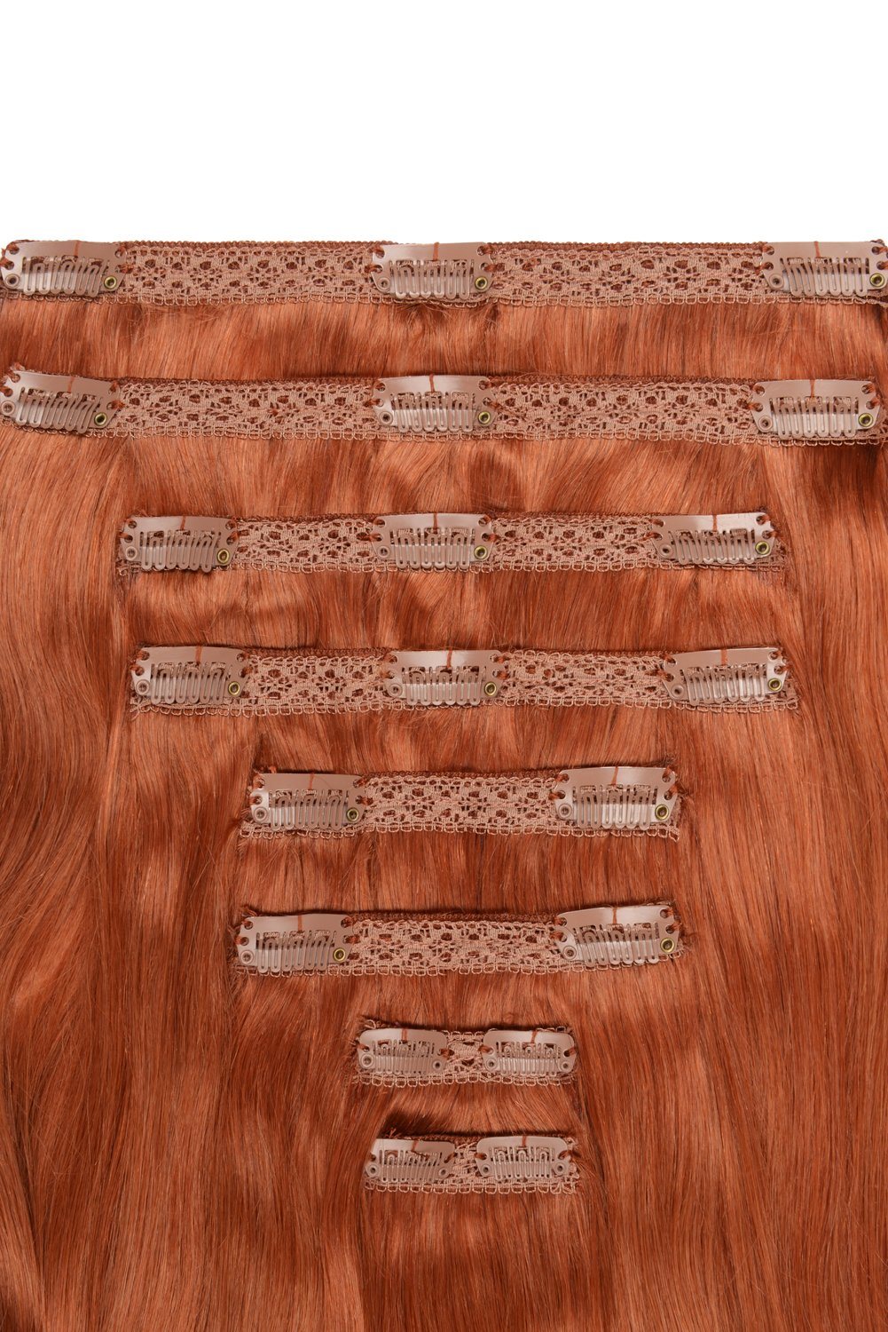 Double Wefted Full Head Remy Clip in Human Hair Extensions - Ginger Red/Natural Red (#350) Double wefted full head cliphair 