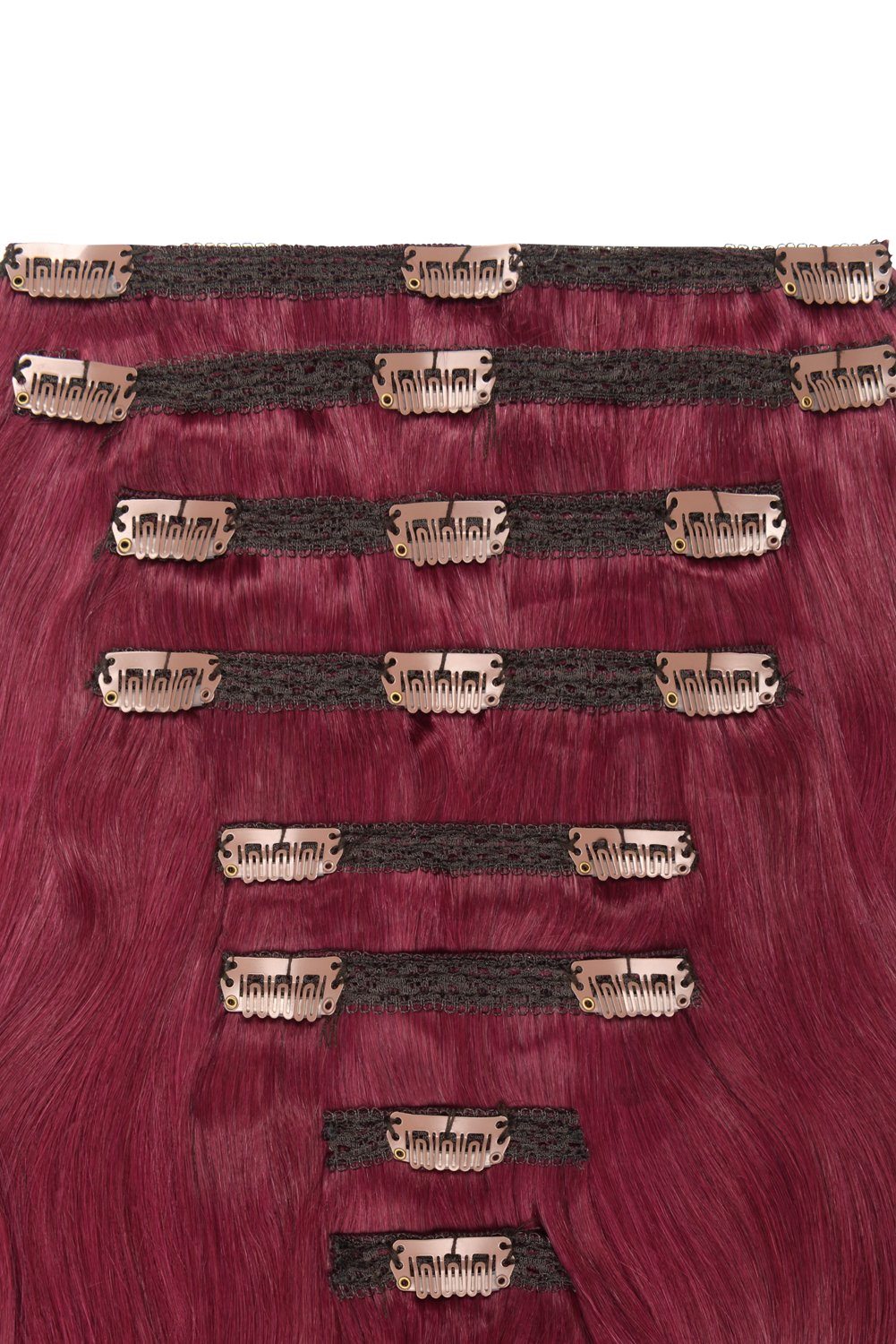 Double Wefted Full Head Remy Clip in Human Hair Extensions - Plum/Cherry Red (#530) Double wefted full head cliphair 