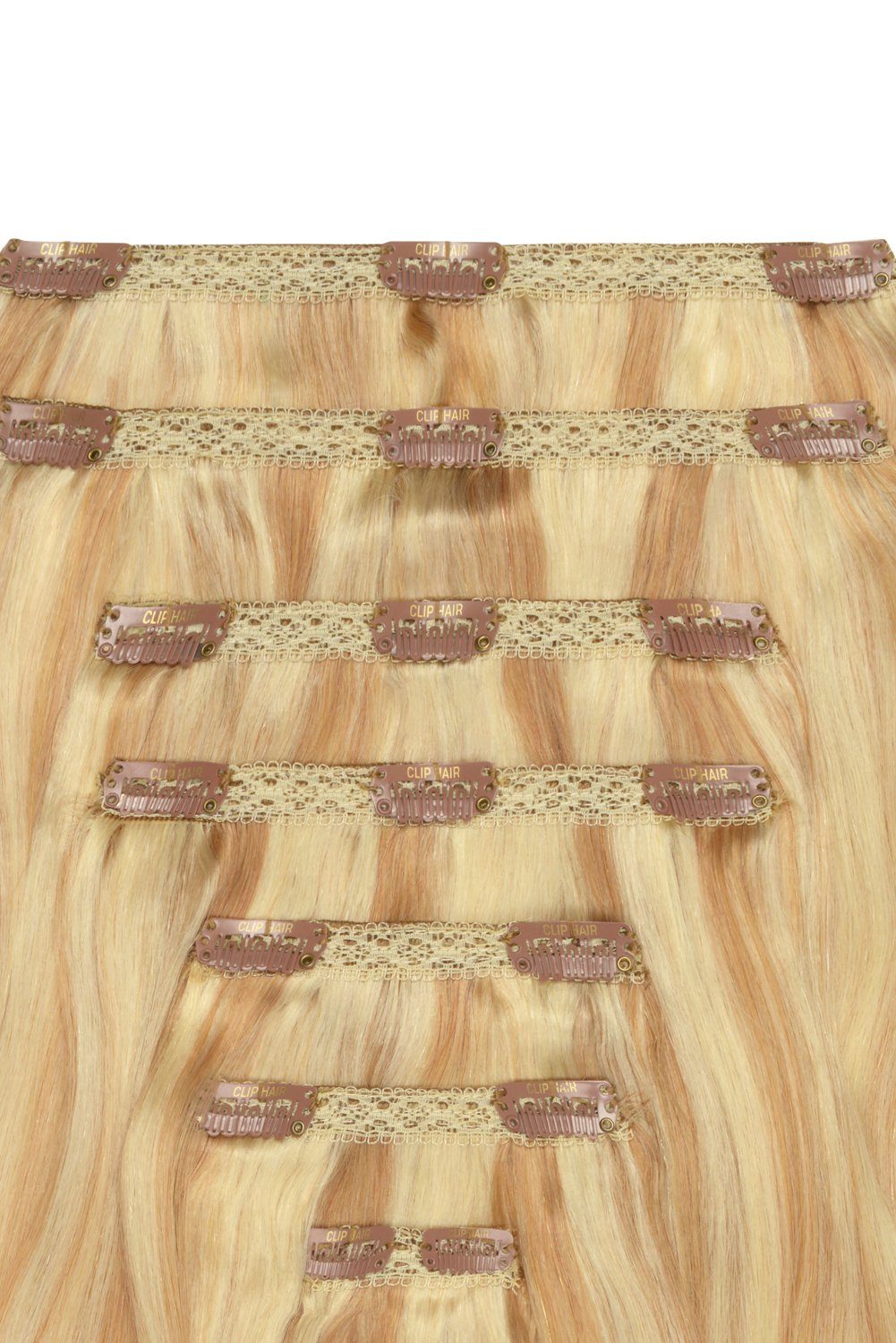 Double Wefted Full Head Remy Clip in Human Hair Extensions Peaches Cream 27 613