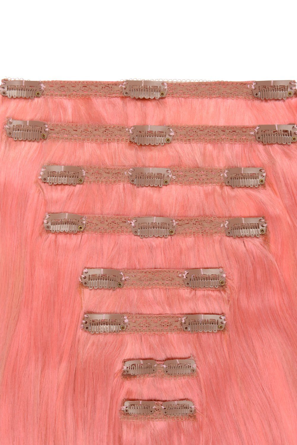 Double Wefted Full Head Remy Clip in Human Hair Extensions - Pink Double wefted full head cliphair 