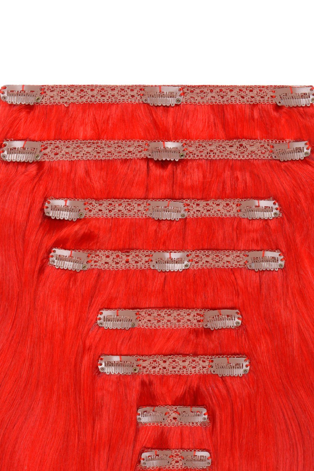 Double Wefted Full Head Remy Clip in Human Hair Extensions - Bright Red Double wefted full head cliphair 