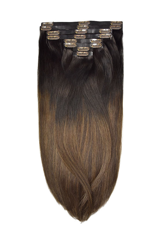 Espresso Melt Balayage Double Drawn Seamless Clip In Hair Extensions