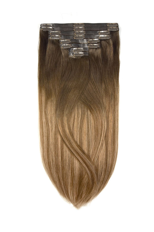 Soft Bronze Balayage Double Drawn Seamless Clip In Hair Extensions