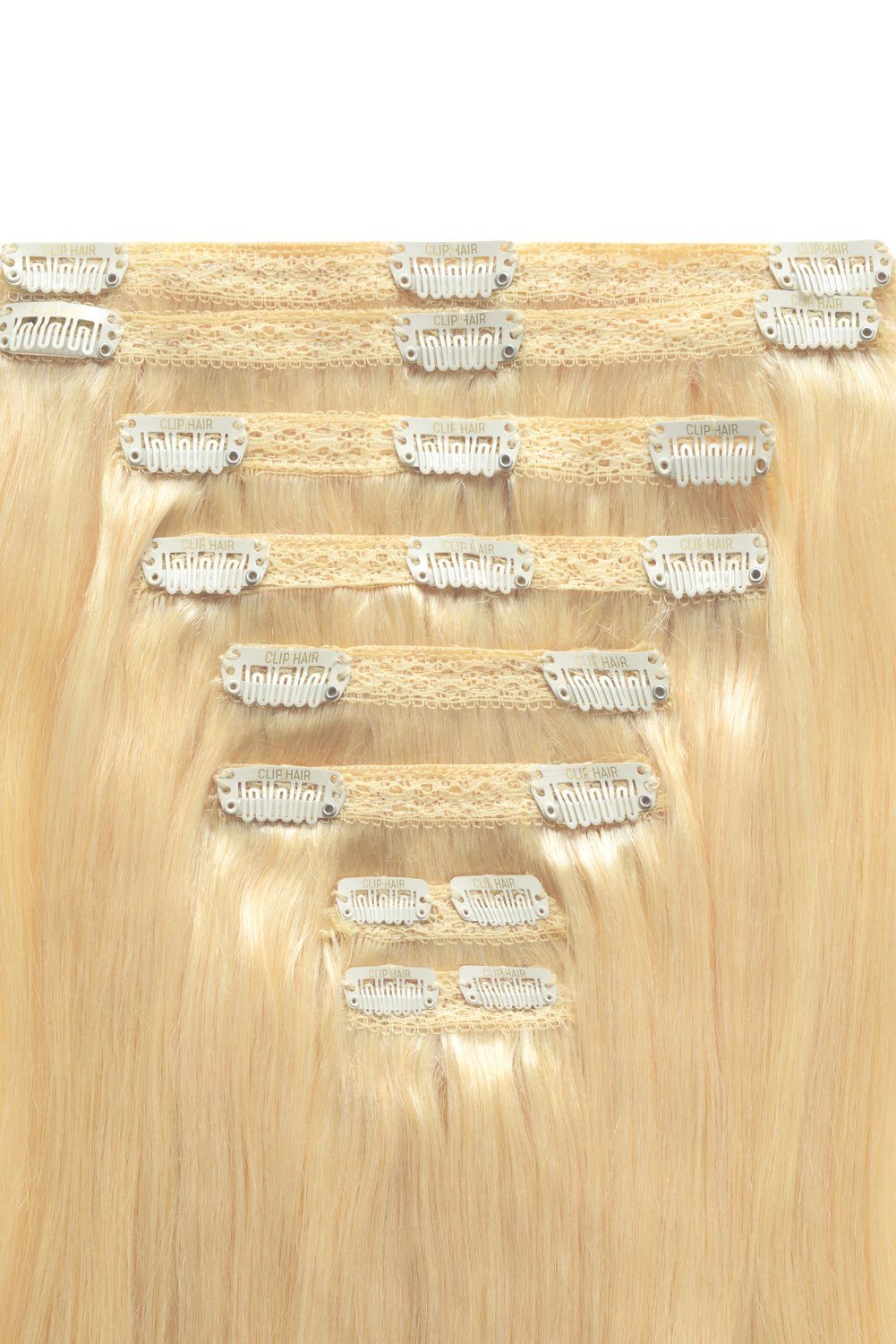 Double Wefted Full Head Remy Clip in Human Hair Extensions - Bleach Blonde (#613) Double wefted full head cliphair 