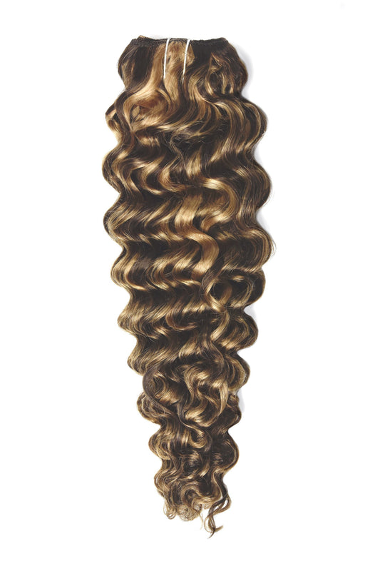 Curly Full Head Remy Clip in Human Hair Extensions - Medium Brown/Strawberry Blonde Mix (#4/27) Curly Clip In Hair Extensions cliphair 