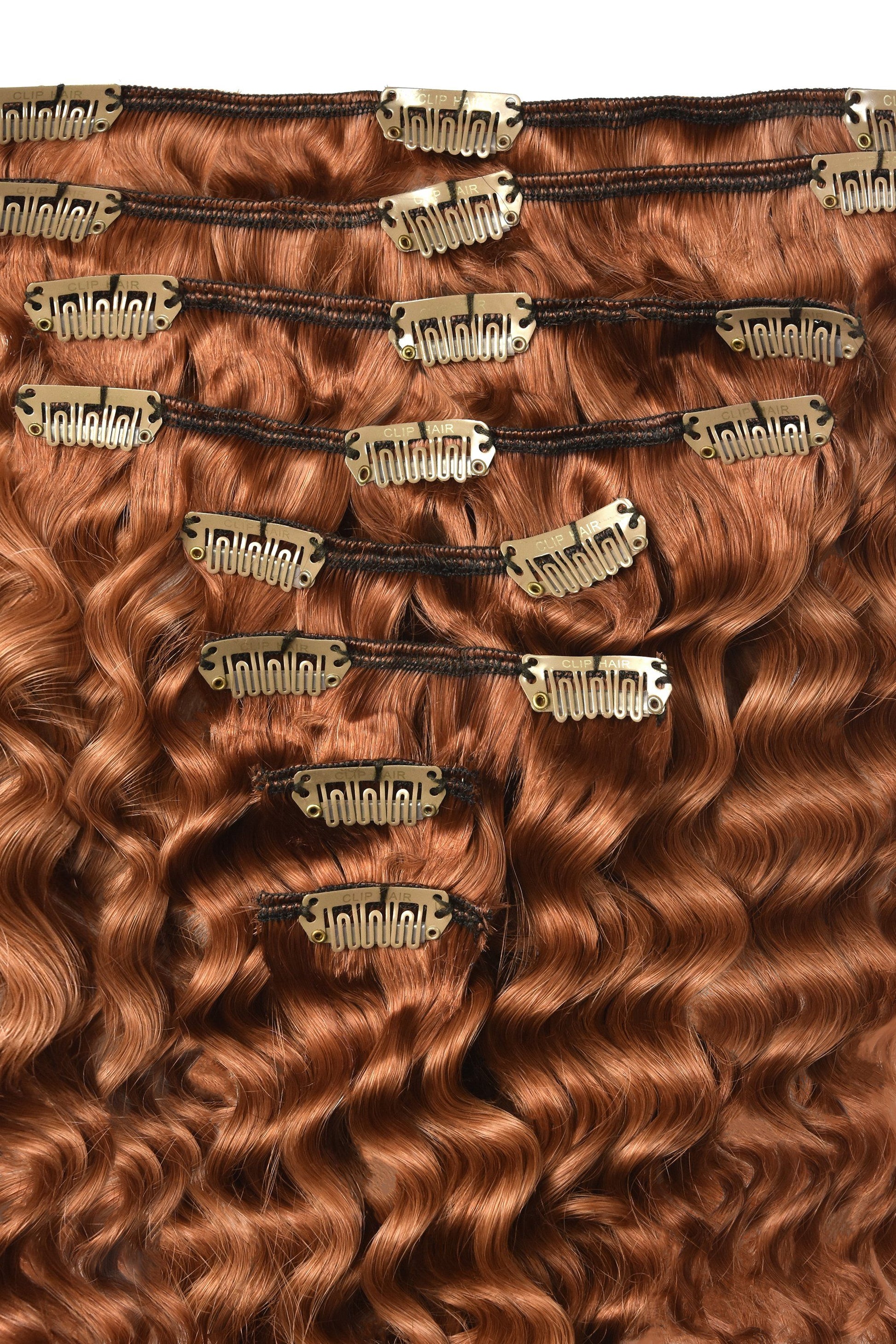 Curly Full Head Remy Clip in Human Hair Extensions - Ginger Red/Natural Red (#350) Curly Clip In Hair Extensions cliphair 